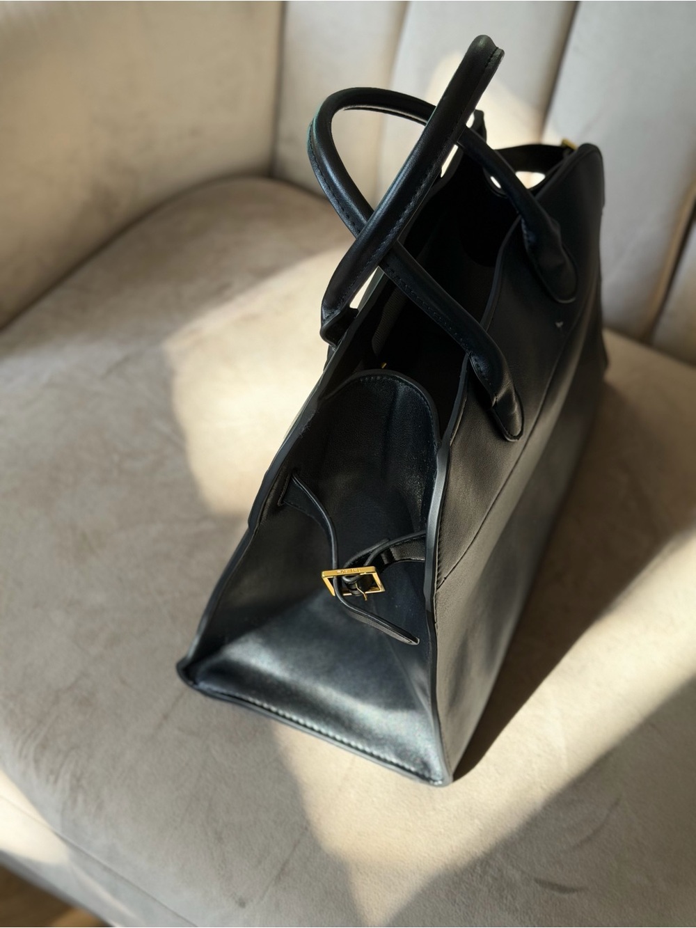 Margaux 15 Smooth Black Leather Top Handle Satchel Handbag Tote - Picture 8 of 15